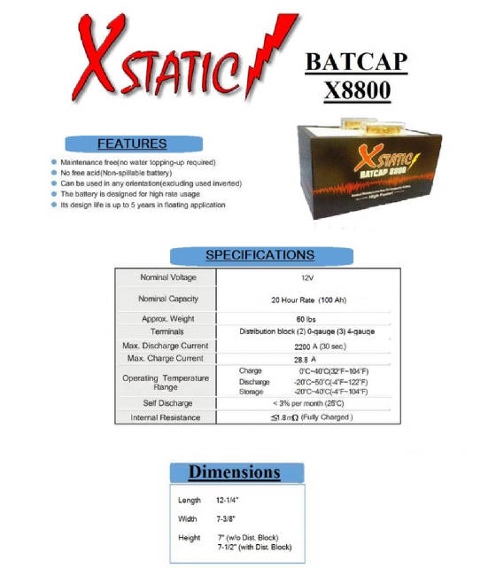 Xstatic Model X8800 Battery...your power hungry amplifiers solution!!!!